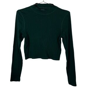American Eagle Forest Green Ribbed Mock Neck Long Sleeve Crop Top Large